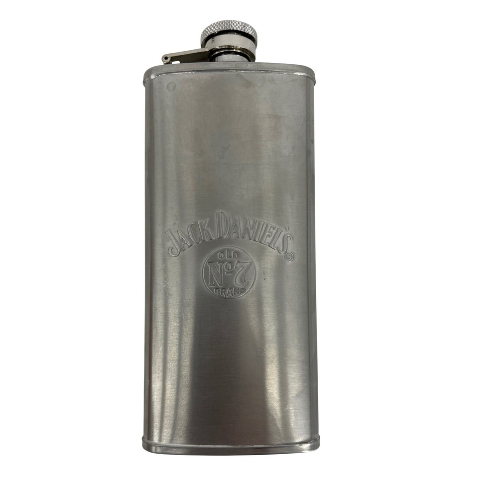 Jack Daniels Flask 5 oz Silver Excellent Stainless Steel Embossed 2002